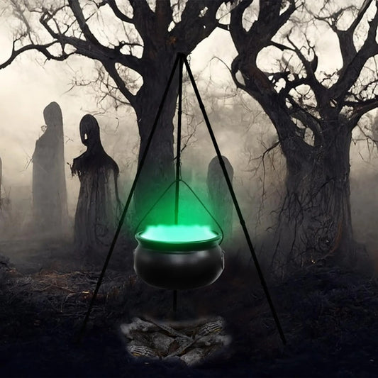 Large Witch Cauldron On Tripod With Led String Light