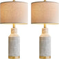 2pc White Washed Ceramic Lamp 25'' Tall